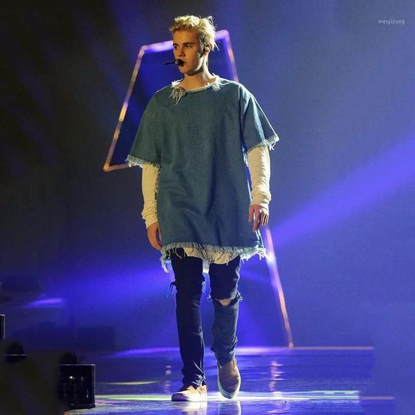 

europe and the united states high street dark wind trend hip hop big hole wash water slim jeans feet pencil pants tide1, Blue