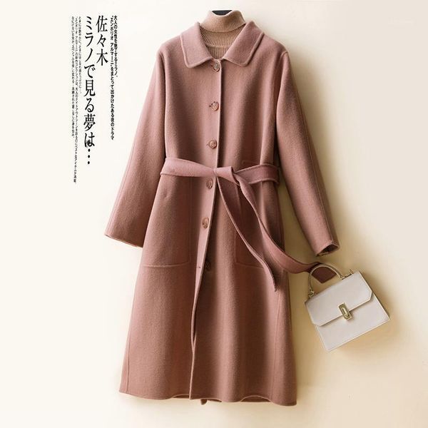 

autumn winter ladies overcoat 2020 warm women 100% merino wool thick warm cardigan long sleeve the new fashion long jacket coats1, Black