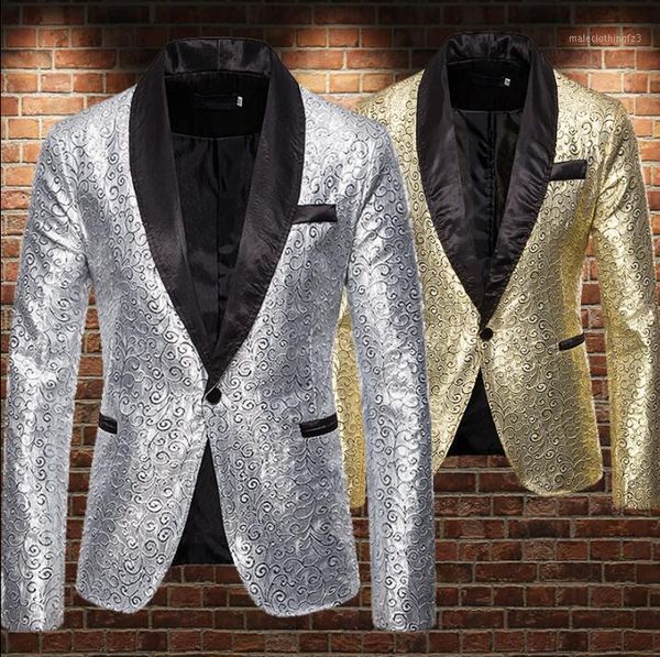 

men's suits & blazers gold silver shiny jacquard blazer men designs jacket mens stage singers green fruit collar with a buckle clothes, White;black