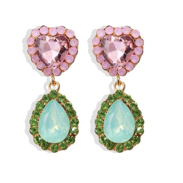 

stud korean earrings for women girl fashion love heart rhinestones pink green color wedding party jewelry, Golden;silver