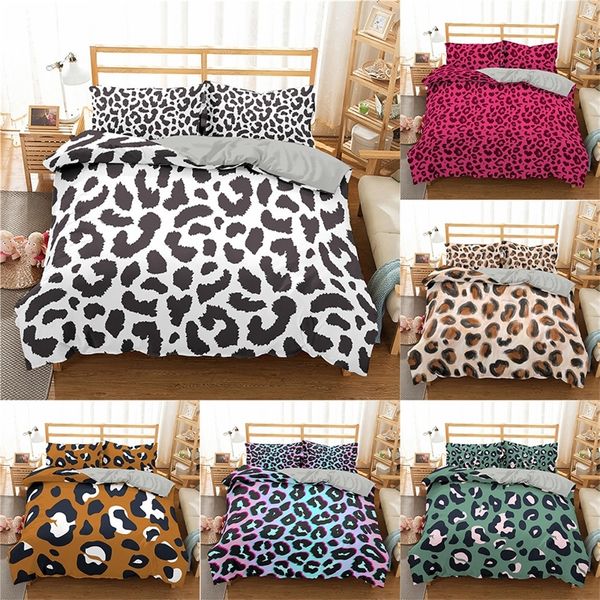 Homeky Leopard Print Bedding Conjunto Conjunto Comforter com Pillowcase Cama Set Home Têxteis Queen King Size Tampa Devet 201114