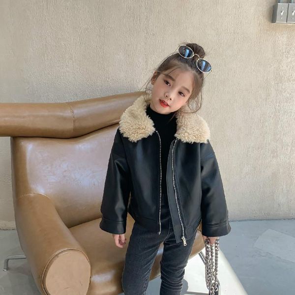 

jackets 2021 autumn winter arrival girls long sleeve coat kids pu warm fleece for, Blue;gray