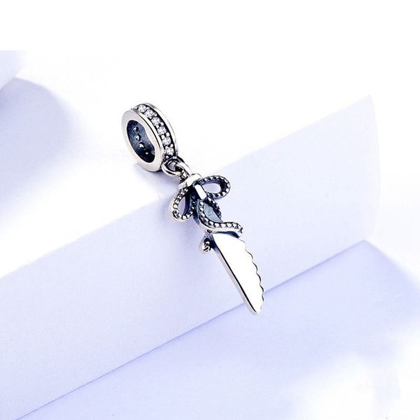 

creative diy handmade pendant jewelry western style knife string beads s925 sterling silver inlaid with diamond loose beads, Black