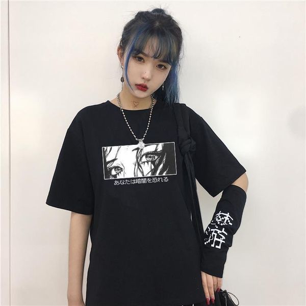 

women's are you afraid of the dark japanese casual t-shirt harajuku dark anime print fashion loose summer women t-shirt, White