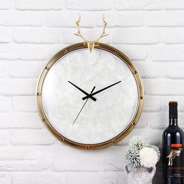 

metal hanging shell deer clock ornaments deer clockliving room decoration creative wall clock ornaments gift1