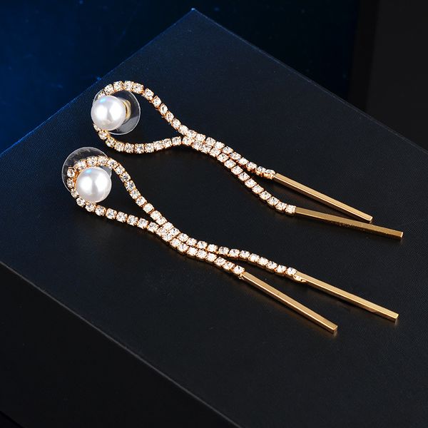 

npkds fashion oval earrings chain tassel pearl earrings for women jewelry temperament simple long earrings jewelry gift, Golden