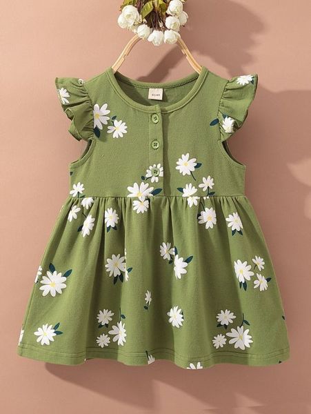 

baby girl floral print ruffle trim smock dress she, Red;yellow