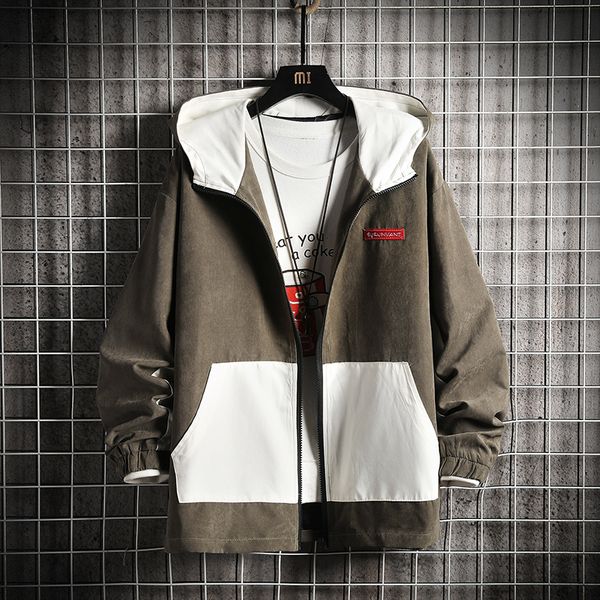 

2021 new men's hip hop 2021 casual block of colors from the vintage runway hooded jacket mkm8, Tan;black