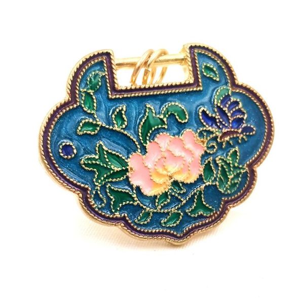 

pins, brooches chinese traditional style vintage blue enamel propitious clouds background pink lotus longevity look brooch pin wishes gift, Gray