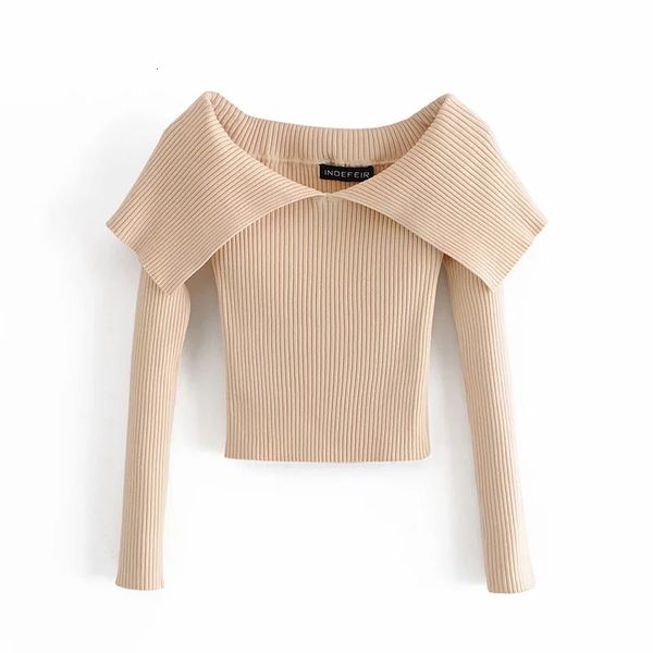 

2021 new fall black fitted cropped knitted sweater fashion long sleeves off shoulder sweaters woman slim pullover 0ye6, White;black