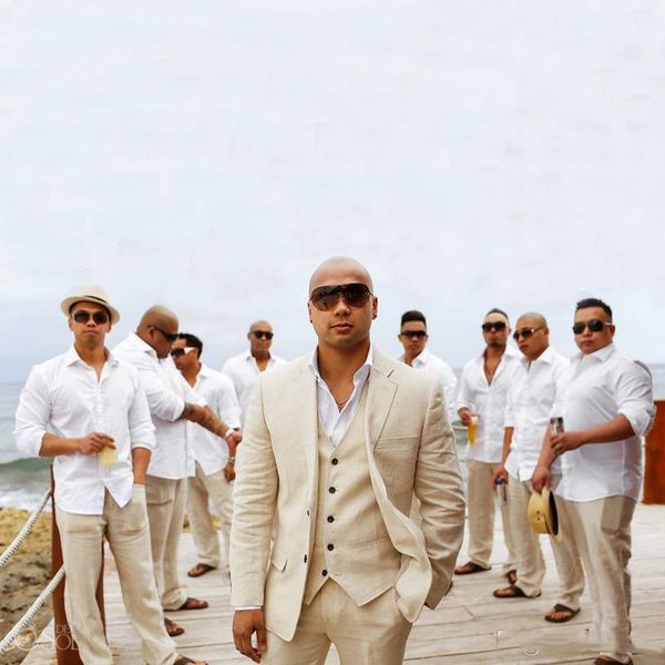Красивый белье Beach Groom Свадьба смокинг Классические подходят мужские костюмы Мода Лучший мужчина Blazers 3 шт. Куртка брюки жилет жених