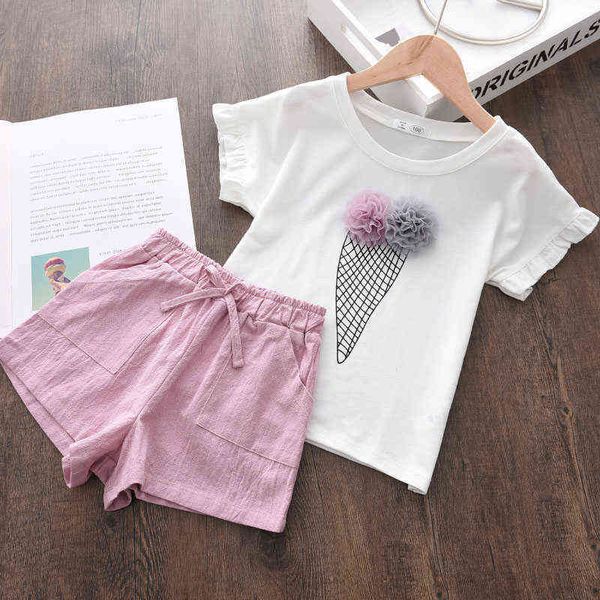 

bear leader summer girls cartoon clothing sets fashion kids girl casual t-shirt and shorts outfits children cute clothes 2-6y y220310, White