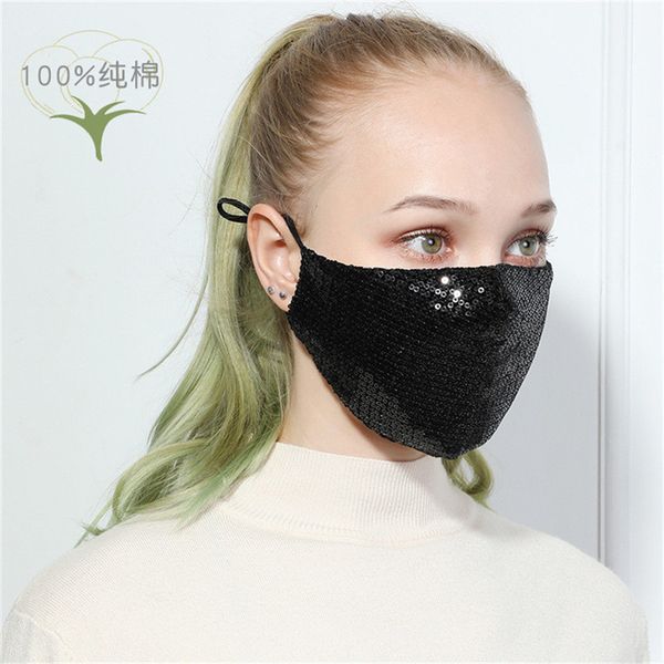 

sequin masks with 2 filters comfotable women face bling and summer cloth dust-proof washable mask breathable blowhole