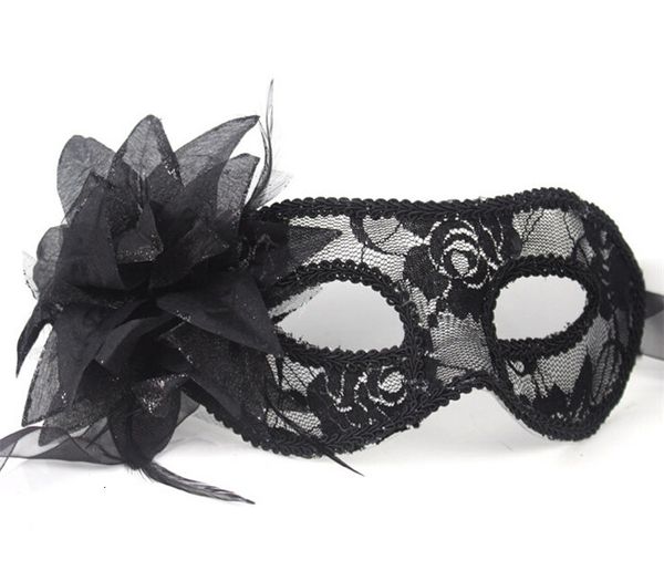 

sale black white red women feathered venetian masquerade for a masked ball lace flower masks 3c