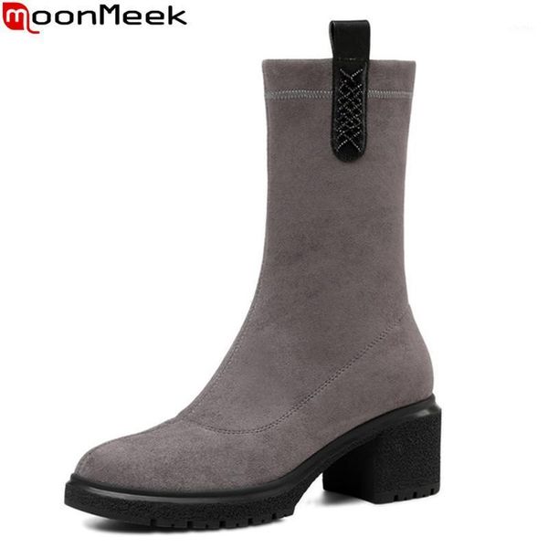 

moonmeek 2020 new arrival ankle boots fashion round toe high heels ladies shoes winter 2 colors women boots black gray1
