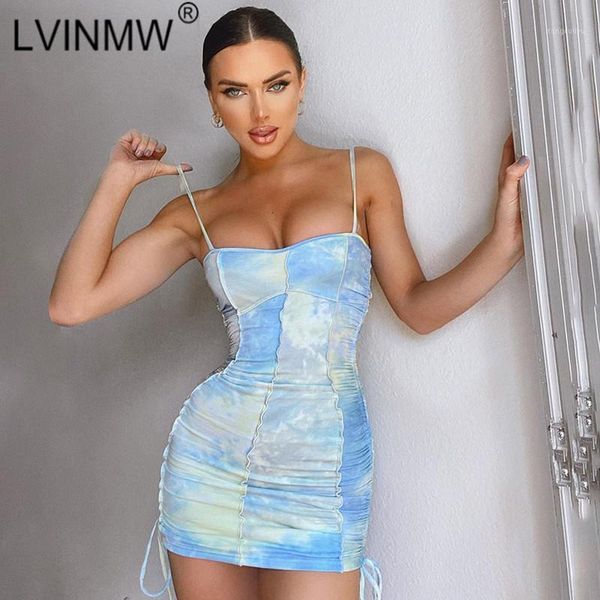 

lvinmw sleeveless strapless side drawstrings backless print mini dress 2020 summer women slim skinny pleated club party1, Black;gray