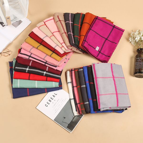

autumn and winter fleece women's imitation cashmere short tassel leisure plaid scarf warm shawl, Blue;gray