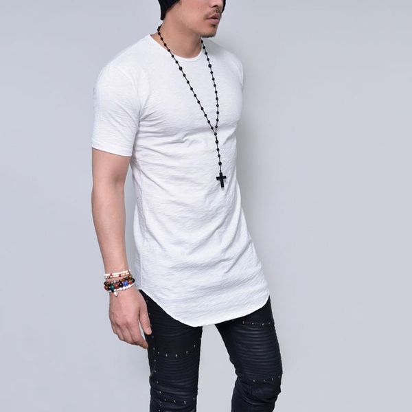 

2018 new arrived men short sleeve t shirt grain slub cotton tshirt men extened longline curve hem streetwear t-shirt men, White;black