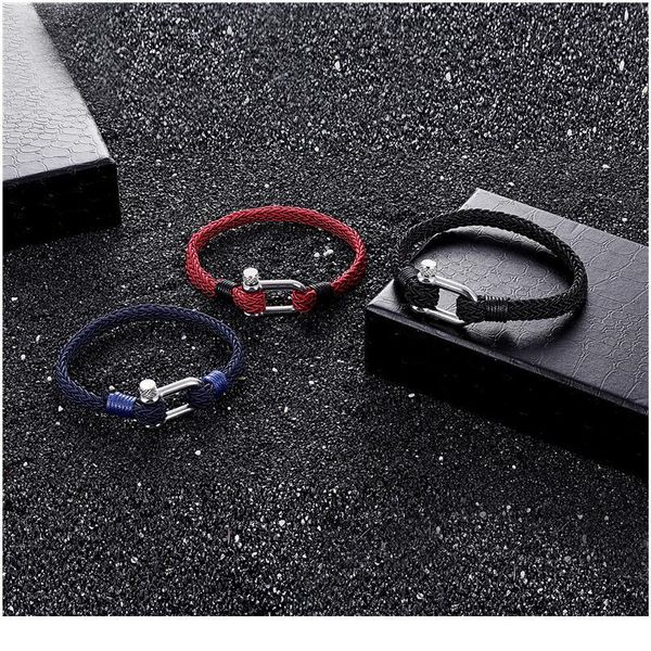 

mkendn new fashion navy style sport camping parachute cord survival bracelet men with stainless steel shackle buckle qylfpn