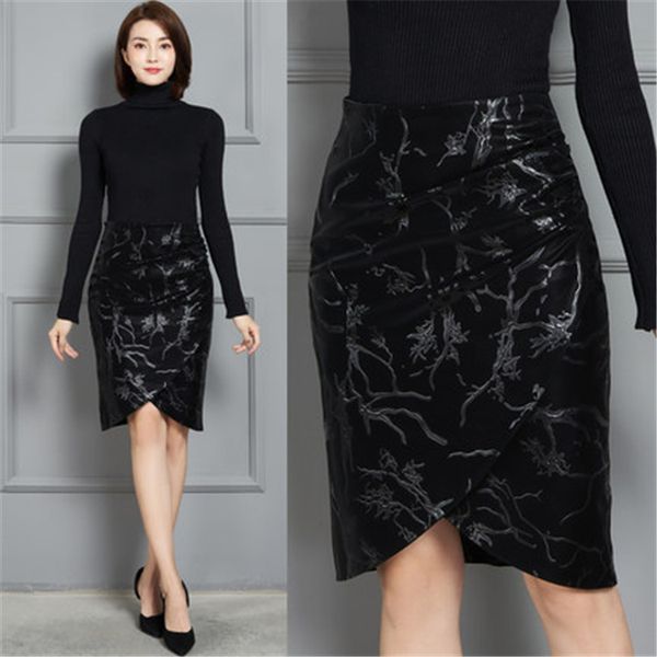 

2021 new fashion genuine real sheep leather skirt k14, Black