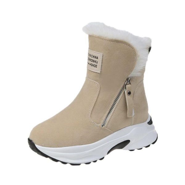 

2020 winter new fashion snow boots women round toe mid tube internal increase platform shoes side zipper keep warm boot woman, Black