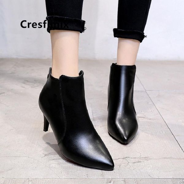 

boots frauen stiefel women classic pointed toe black pu leather back zip lady cool comfortable spike heel autumn e7063