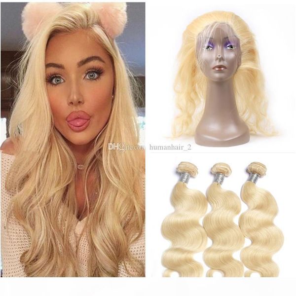 

body wave human hair blonde 360 lace frontal with bundles brazilian virgin hair bundles with lace closure 4pcs lot fast shipping, Black;brown