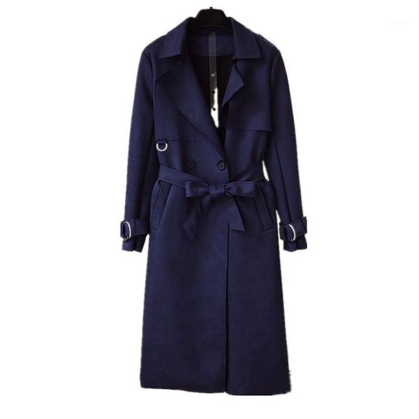 

new solid long suede trench coat women autumn loose double breasted lacing women jacket qualities coat1, Tan;black