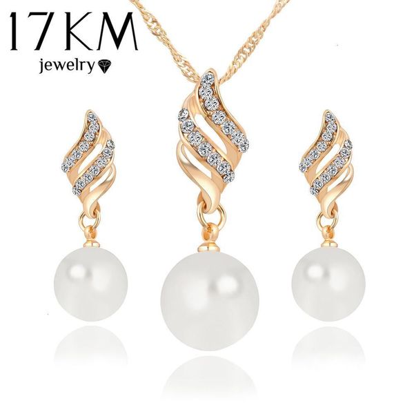 

color fashion necklace women earrings gold 17km crystal big simulated pearl wedding party jewelry sets forcwo8