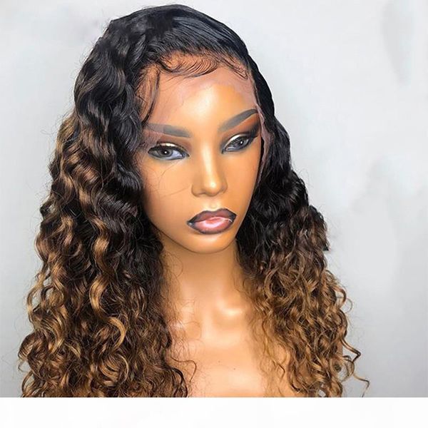 

paff ombre honey blonde curly human hair wig brazilian remy preplucked full lace wig glueless baby hair for women, Black;brown