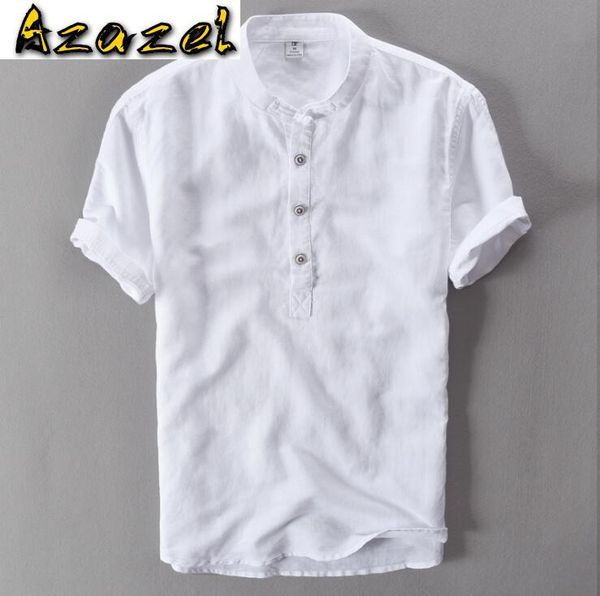 

men's casual shirts 2021 summer men'scotton short sleeve shirt men fashion stand collar chinese style solid color linen -4xl, White;black