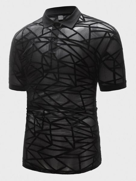 

men geo print mesh polo shirt v77k#, White;black