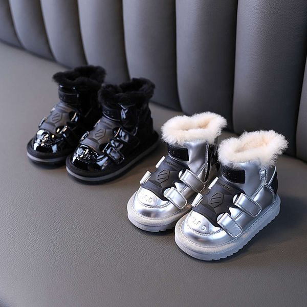

children's snow boots old 1-3 years waterproof baby winter plush thickened warm cotton sho, Black;red