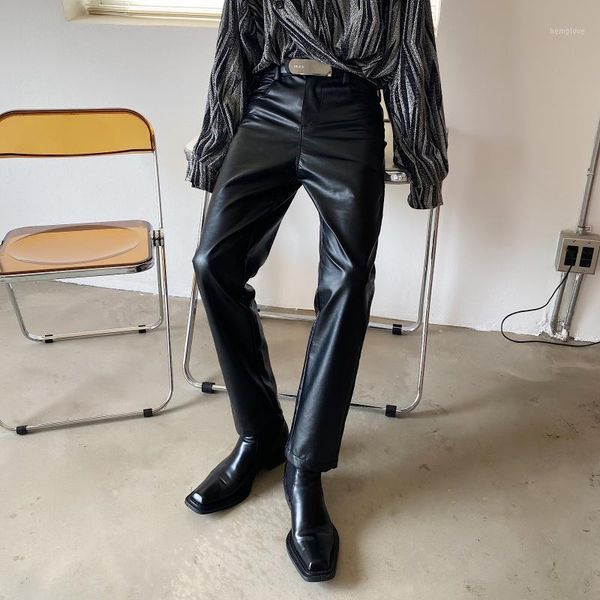 

2021 men's clothing hair stylist catwalk straight leather pants plus size costumes 27-461, Black
