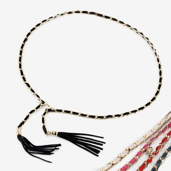 

female chastity belt simple snake chain leather belt for women and ladies belts summer metal fringe chains fashion for dress, Black;brown