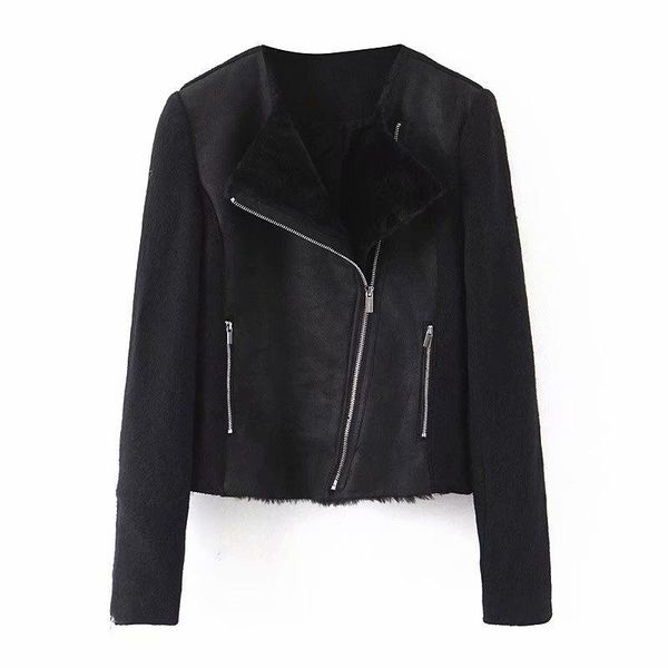 

women's jackets women casual suede zipper autumn long sleeve basic faux fur female slim fashion coat outwear xz2203, Black;brown