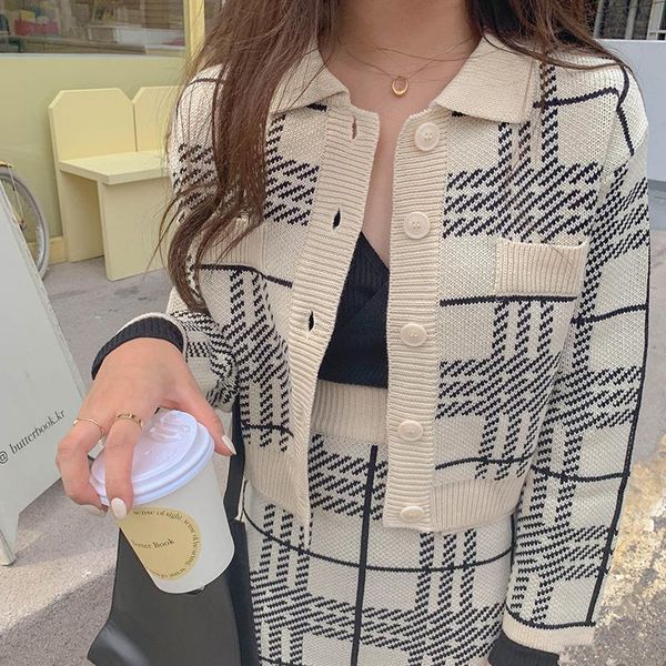 

knit sweater set women two piece matching sets skirt vintage crop 2020 womens winter outfits kurtka damska korean clothes 2, Gray