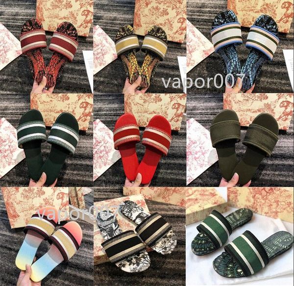 

2021 fashion dway slides women slipper amaranth embroidered cotton beach sandals summer womens outdoor shoes luxurys slides sandals 35 v98v#, Black