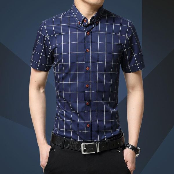 

fashion brand clothing mens short sleeve shirt 2020 summer new plaid slim fit shirt cottoncasual shirt men 100% clothes -5xl, White;black