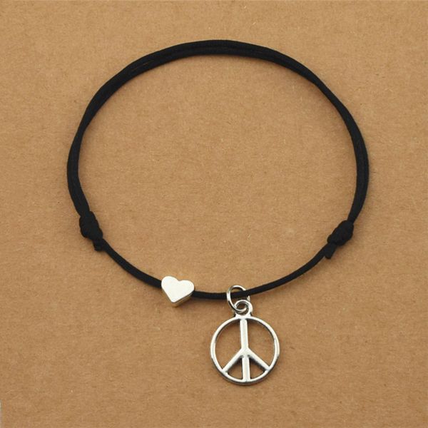 

sign new charm classic heart vintage bracelets for women men red rope cord strings bangles peace symbol jewelry gifts, Golden;silver