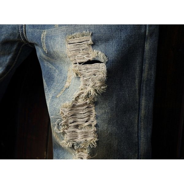 

new style big hole jeans men's fashion personality straight fit, Blue