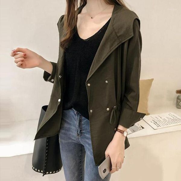 

women coat plus size fashion solid outerwear pleated jackets button long sleeve hooded coats cortavientos mujer w#1, Black;brown