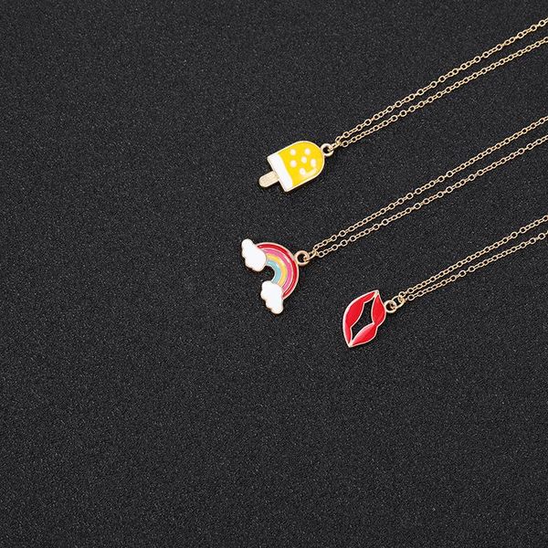 

miniskirt pendant necklaces enamel colorful rainbow bridge cloud necklace cartoon cream popsicle red color lip kiss mouth chain jewelry, Silver