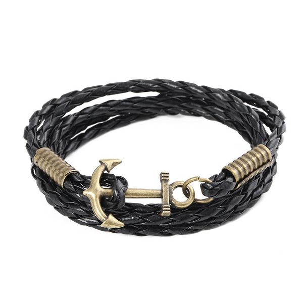 

fashion black anchor bracelet men's charm survival rope chain leather friendship bracelet men and women jewelry bbywxv