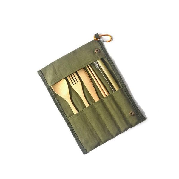 

7pcs/set portable cutlery set with bag outdoor travel bamboo flatware set knife chopsticks fork spoon dinnerware sets kitc jllwgd soif