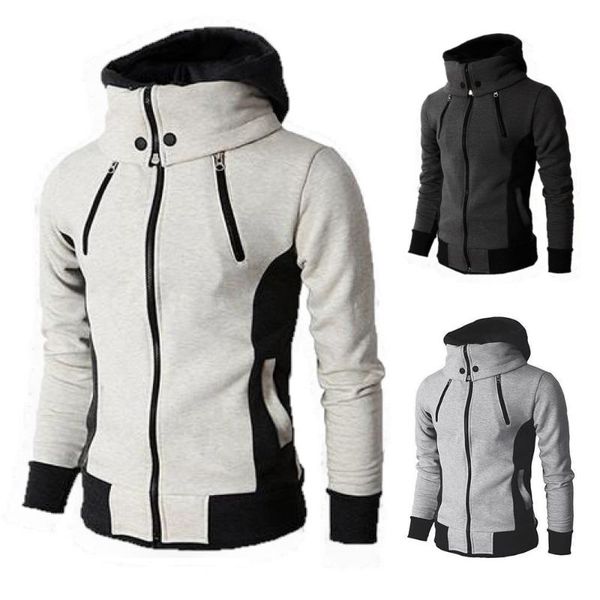 

men zipper fleece jackets fashion turtleneck patchwork hooded sweatshirt autumn winter warm coats male outerwear streetswear, Black;brown