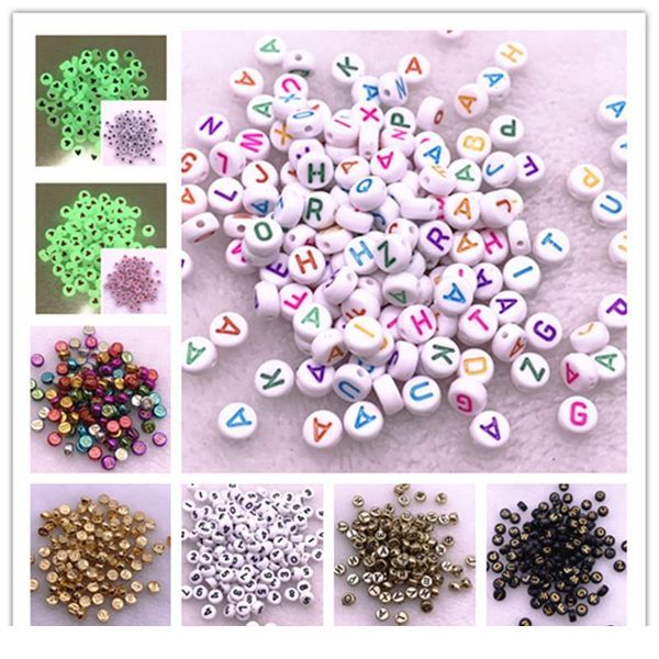 

100pcs/lot 7x4mm multicolour round alphabet/ letter acrylic loose spacer beads for jewelry making diy bracelet acc qyljbk