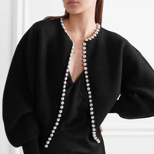 

2021 new autumn black celebrity mesh cardigan lantern luxury designer sweater woman clothes t64t, White;black