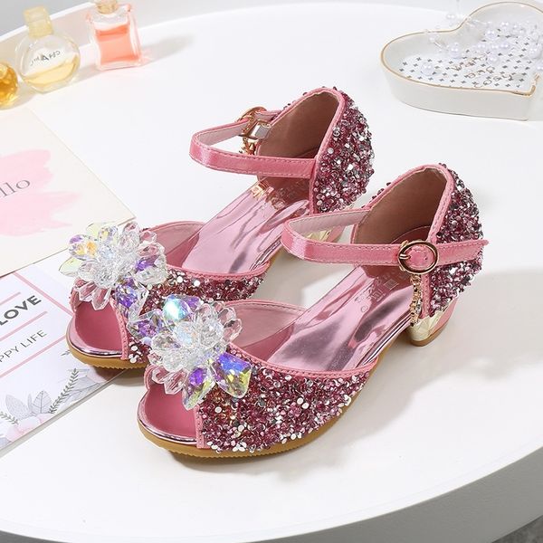 

children party shoes rhinestone girls high heels pearl kids glitter shoes princess wedding shoes for girls sandal y201028, Black;red