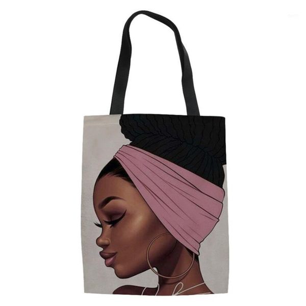 

cusotm print linen tote bags women black art african girl printing shopping bag ladies foldable shopper bags for female eco bag1